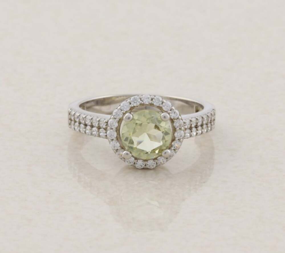 Sterling Silver Natural Citrine and CZ Halo Ring size 5 Petite Woman Teen